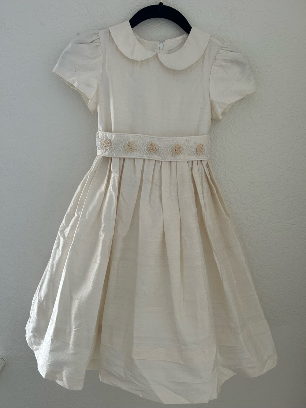 Vintage Cielo Girls 6 100% Silk Ivory Party Holiday Dress Beaded Roses Made USA